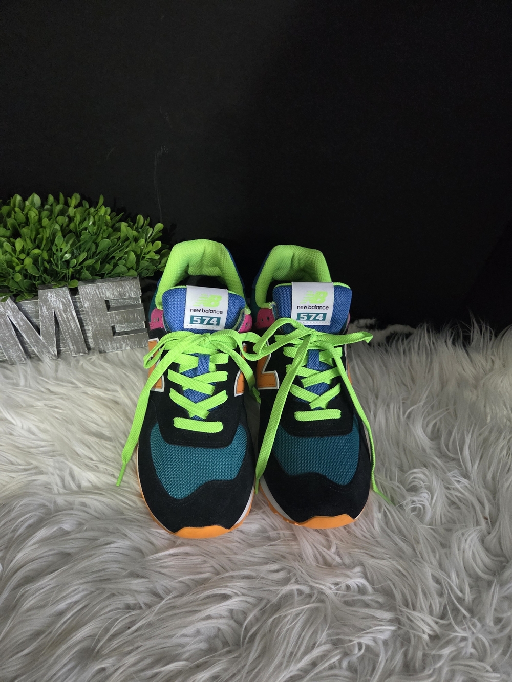 New Balance 574 Black Energy Neon Multicolor Retro Women Sneakers. Size 9.5D - Picture 9 of 11